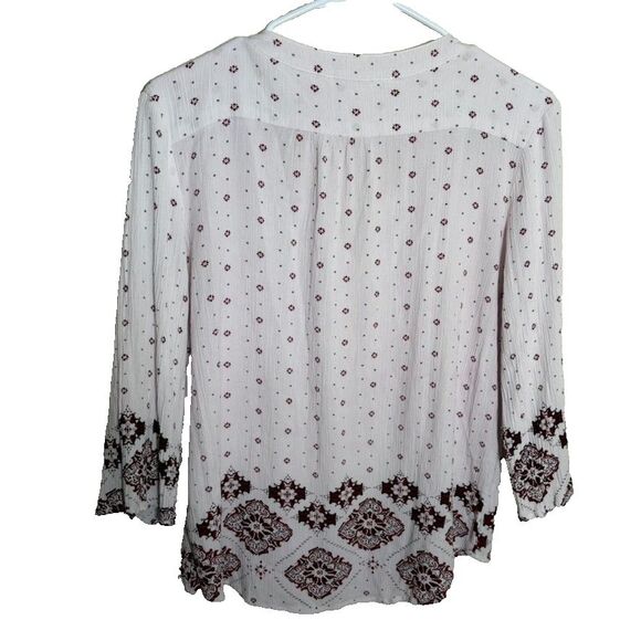 Fun 2 Fun Blouse Women's Medium V-Neck Popover 3/4 Sleeve Sheer Boho Top Casual - Picture 2 of 8